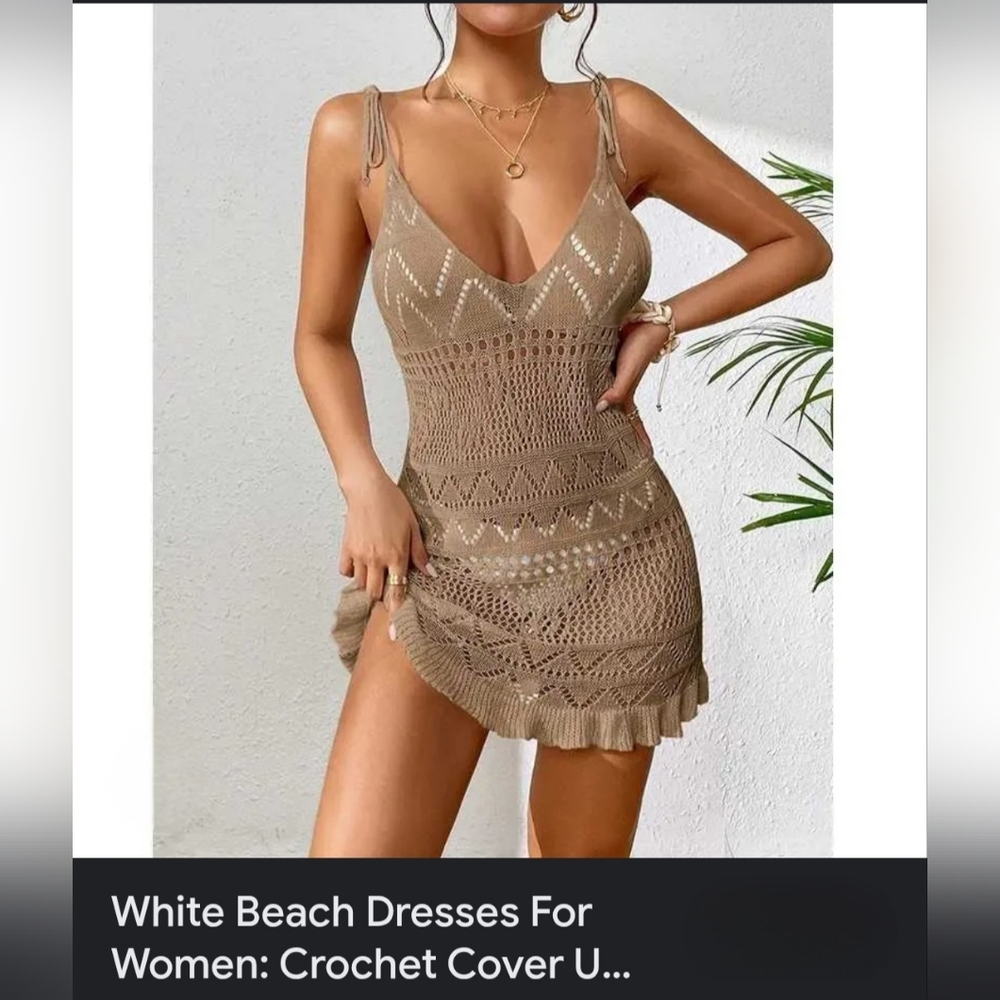 Elegant Brown Knit Swim Coverup - Picture 7 of 10